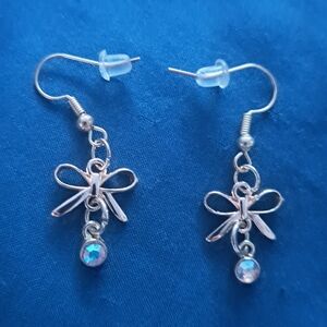 Gold Bow Earrings with Gem Accents